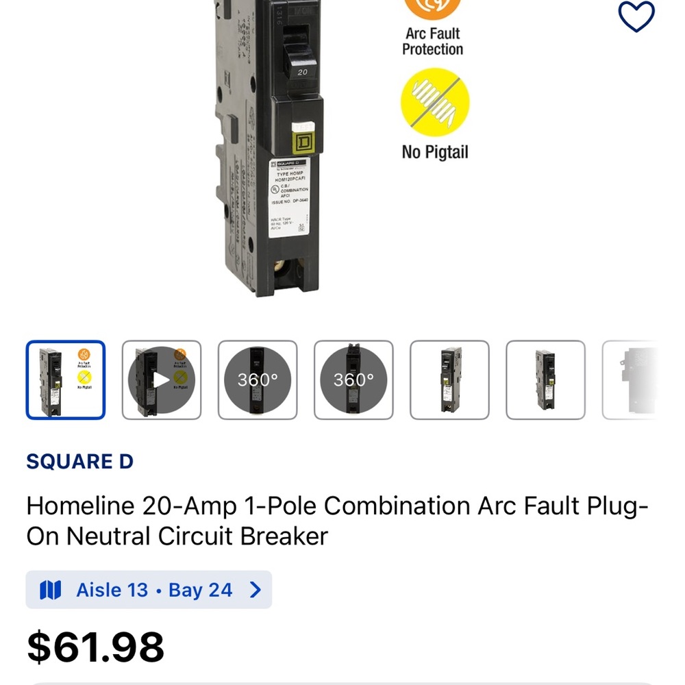 Square D 20AMPS Plug -on Neutral CAFI Breaker